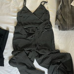 Black and white stripe jumpsuit